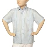 Boys Linen short sleeve Guayabera in light blue. Final sale