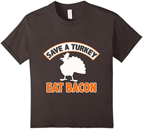 Kids Save A Turkey Eat Bacon Pork Funny Thanksgiving Meal T-Shirt 6 Asphalt