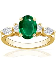 18K Yellow Gold Oval Cut Emerald Ring With Sidestones