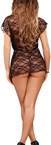Women's Lace Sexy Lingerie 2-Piece Halter Chemise Nightwer Mini Dress with G-string