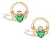 14K Yellow Gold Genuine Heart Emerald and Diamond Celtic Claddagh Earrings