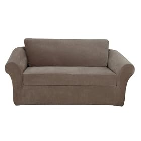 Stretch Pique 3-pc. Loveseat Slipcover - Taupe by -