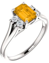 Platinum 7.00x5.00mm Emerald Cut Citrine and Diamond Ring -- LIFETIME WARRANTY