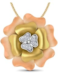 Diamond (0.14 Ct, IJ-SI), 18 Kt Triple Tone Pink Freesia Pendant