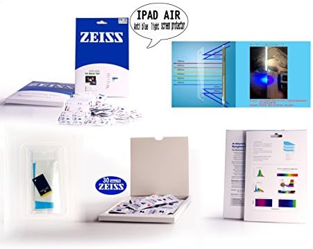 Zeiss New Blue Light Cut Anti UV Radiation Screen Protector/ Screen Film with 30ct Zeiss Lens Cleaning Wipes -Transparent Anti-glare Anti-fingerprint (Ipad Air)