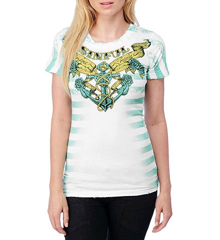 Affliction（アフリクション） SINFUL（シンフル）：正規輸入品： レディースTシャツ、パーカー、サーマル、S2795 land ho short sleeve baby te