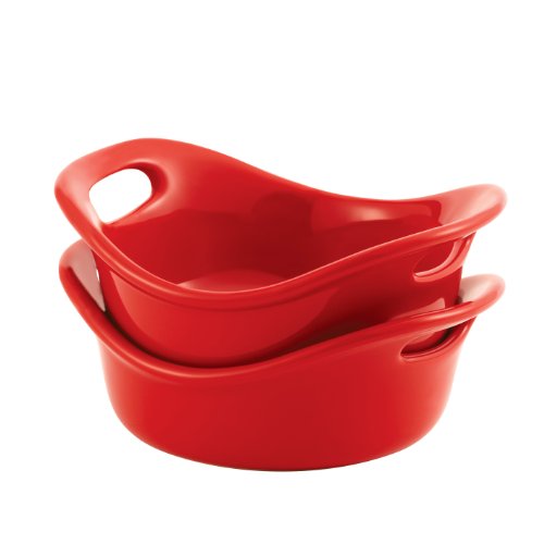 Rachael Ray Stoneware 12-Ounce Round Au Gratin, Red, 2-Piece Set