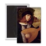 The Lute Player (oil on canvas) by Giovanni.. - 3x2 inch Fridge Magnet - large magnetic button - Magnet