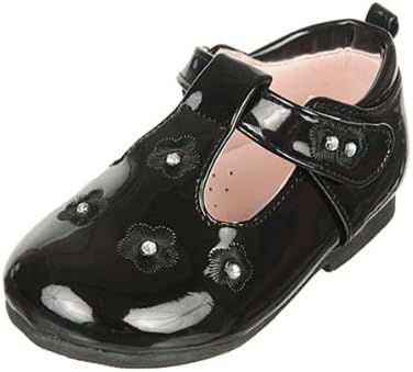 Tendertoes Baby Girls' "Cosmic Flower" T-strap Mary Jane Shoes - Black, 4 Infant