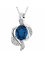 14K White Gold Oval Cut Chatham Created Sapphire and Diamond Pendant -- LIFETIME WARRANTY
