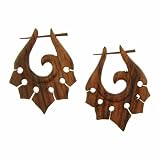 BANGGAI - Organic Hand Carved Sono Wood Earrings with Wood Post - From Indonesia - Sold as a Pair - 35mm x49mm