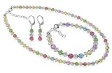 Sterling Silver Multi-color Crystal Heart Earrings and Pendent Set