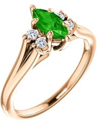 14K Rose Gold 8.00x4.00mm Marquise Cut Tsavorite and Diamond Ring -- LIFETIME WARRANTY