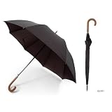 Unisex Plain Black Automatic Walking Umbrella with Wooden Handle (Premium Pongee Fabric)
