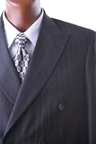 Men's Double Breasted Black Pinstripe Super 150's Wool Feel Dress Suit