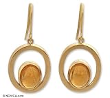 Gold and citrine earrings, 'Radiant Orbits' 0.6 W 1.3 L
