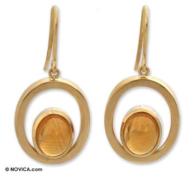 Gold and citrine earrings, 'Radiant Orbits' 0.6 W 1.3 L