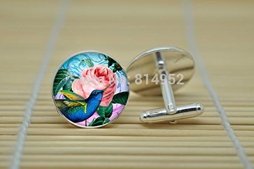 Pretty Lee Hummingbird Jewelry Hummingbird Cufflinks In Silver Glass Cabochon Cuff Links C0923