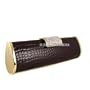 Brown Clutch - Embossed - Leather Like - Elongated / Long Metal Minaudiere - Espresso