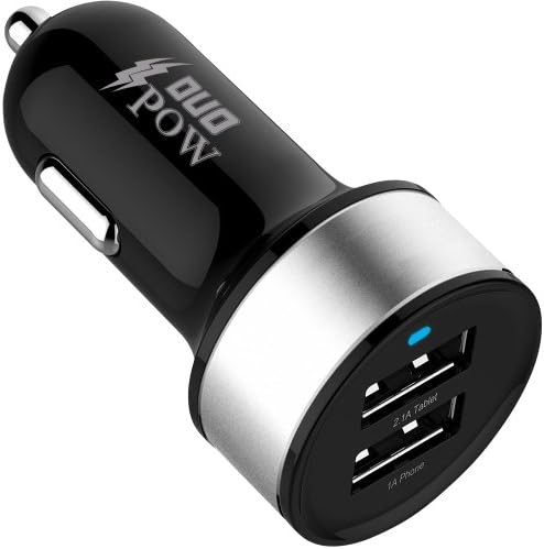 DuoPow Dual USB Car Charger Adapter With 2 Ports For Your Portable Devices - Cigarette Lighter Plug - 3.1Amp 15.5W - 1.0 & 2.1A Apple MFi Certified For New Ipad Mini/Air/2/3/4 - Iphone 4/4s/5/5s/5c - Ipod Nano - Samsung Galaxy s2/s3/s4 - iOS & Android Cell Phones & Tablet - Fast Stylish Unique Smart and Safe (Black)