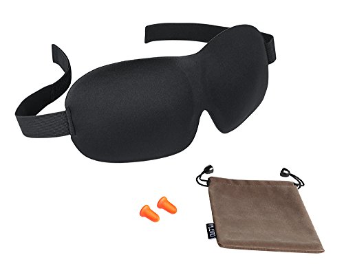 PLEMO 立体型睡眠アイマスク 耳栓 男女兼用 100%遮光 軽量・究極の柔らかシルク質感 睡眠、旅行に最適 耳栓と収納袋付きセット(フリーサイズ)