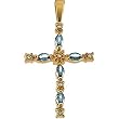 14K Yellow Gold Aquamarine and Diamond Cross Pendant - 30.00x17.00mm