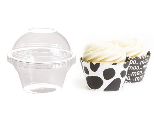 Dress My Cupcake Favor Dome Containers with Wrappers DIY Kit, Cow Print, Set of 25