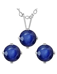 3.18 Ct Round Blue Sapphire 925 Sterling Silver Pendant Earrings Set