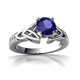 14K White Gold Round Created Sapphire Engagement Ring