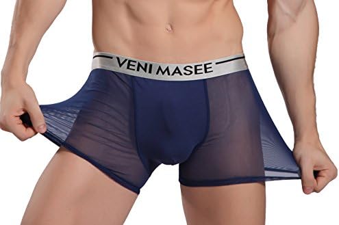 Men's Boxer briefs, Super Sexy High Elasticity Mesh Modal Skinny Blue Small