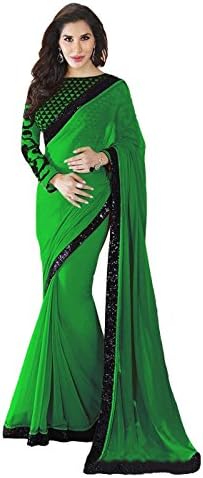 WXW Fashion Women's Georgette Saree with Blouse Piece Free Size Green