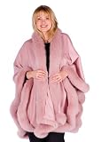 Plus Size Pink Fox Trimmed Cashmere Cape