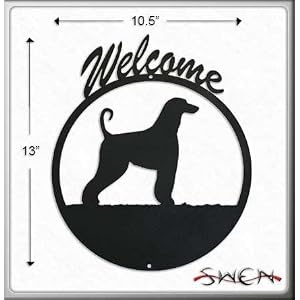 AFGHAN HOUND Black Metal Welcome Sign 