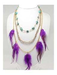 Purple Feather Necklace In White Base