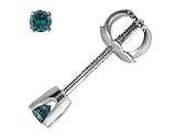 Blue Diamond Solitaire Stud Earrings 1/20 Carat (ctw) in White Gold with Screwbacks