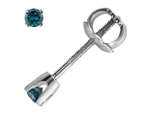 Blue Diamond Solitaire Stud Earrings 1/20 Carat (ctw) in White Gold with Screwbacks