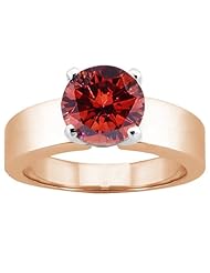 1.10 Ct Round Cognac Red SI1/SI2 Diamond 18K Rose Gold Ring