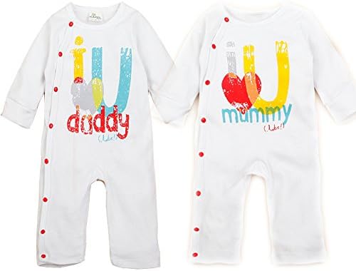 AOMOMO Unisex-Baby Newborn Long Romper I Love Mummy I Love Daddy Bodysuit 2 Pack (6-12month)