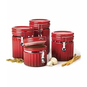 MAYFAIR and JACKSON 5050TTR CANISTERS SET OF 4 STONEWARE TWO TONE RED by MAYFAIR & JACKSON