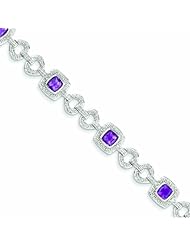 Genuine .925 Sterling Silver Diamond & Amethyst Bracelet 12.5 Grams . 100% Satisfaction Guaranteed.