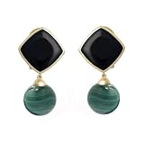 10k Yellow Gold Black Onyx and Malachite Earrings