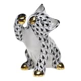 Curious Cat Figurine in Black Fishnet - Herend Cat Collection