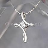 18K White& Rose Gold GP Crystal Rhinestone Infinity Cross Pendant Necklace thumbnail