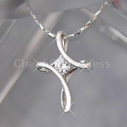 18K White& Rose Gold GP Crystal Rhinestone Infinity Cross Pendant Necklace image