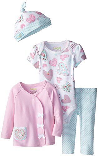 Happi by Dena Baby-Girls Newborn 4 Piece Heart Take Me Home Set, Blue Light, 6-9 Months