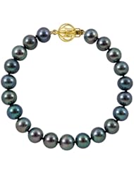 10-11mm 7" Black Freshwater Pearl Bracelet "A" with 14K Yellow Gold Bead Clasp in Gift Box