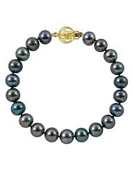 10-11mm 8" Black Freshwater Pearl Bracelet "A" with 14K Yellow Gold Bead Clasp in Gift Box