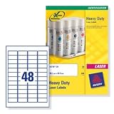 Avery L76009 Heavy Duty Labels Laser 48 per Sheet 45.7x21.2mm Silver Ref L76009-20 [960 Labels]