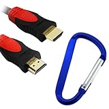 GTMax 3FT High Speed 1.4 HDMI with Ethernet Gold Plated Cable Supports 3D + Audio Return Channel for Sony PS3 PlayStation 3 (Black/Red) with BLue Universal Belt Clip