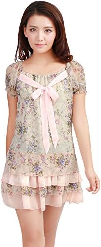 Allegra K Women Bowknot Rullfe Chiffon Floral Dress Short Summer Dresses